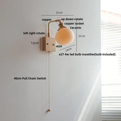 Modern brass and wood wall light fixture bedroom ribbed glass sconce