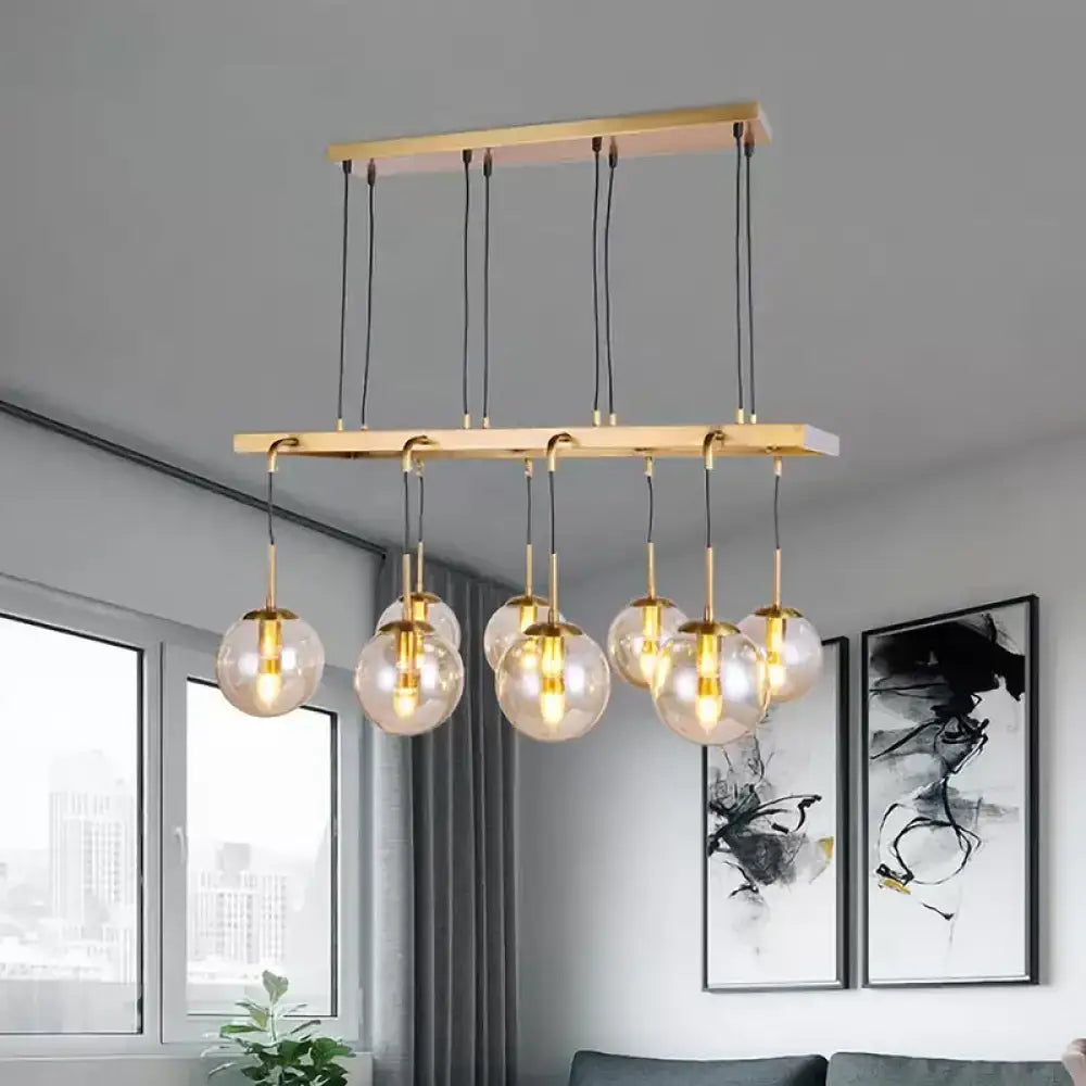 Modern brass ball clear glass island chandelier dining room light