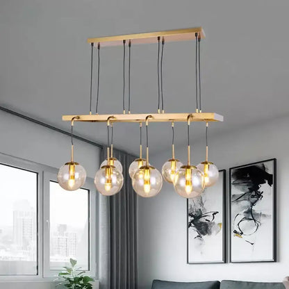 Modern brass ball clear glass island chandelier dining room light