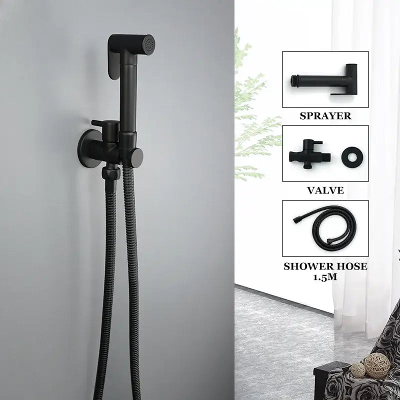 Modern brass bidet spray kit for bathroom with coiled hose