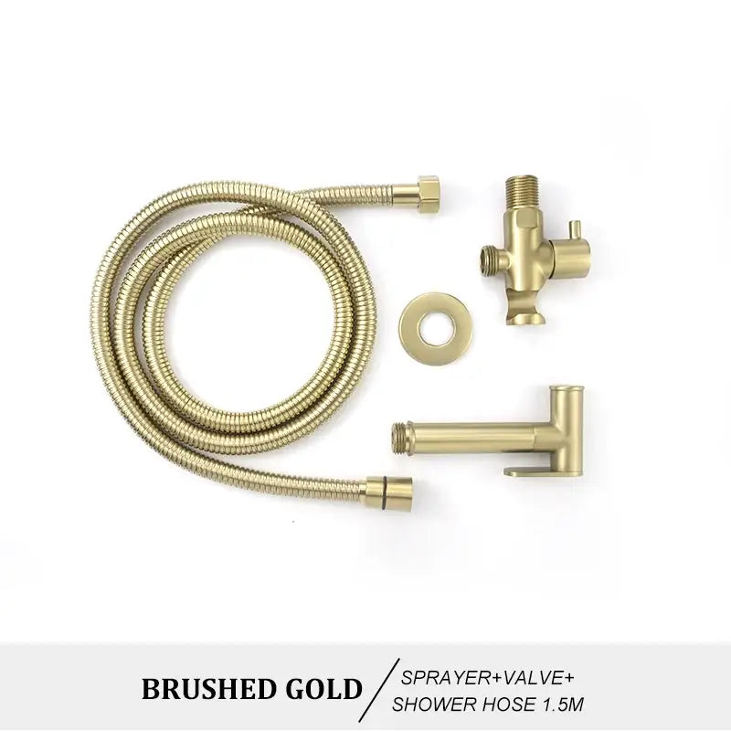 Modern brass bidet spray kit for bathroom with coiled hose
