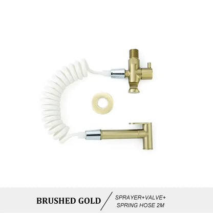 Modern brass bidet spray kit for bathroom with coiled hose
