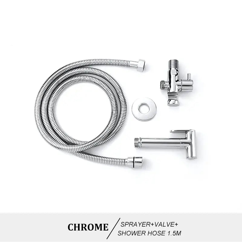Modern brass bidet spray kit for bathroom with coiled hose