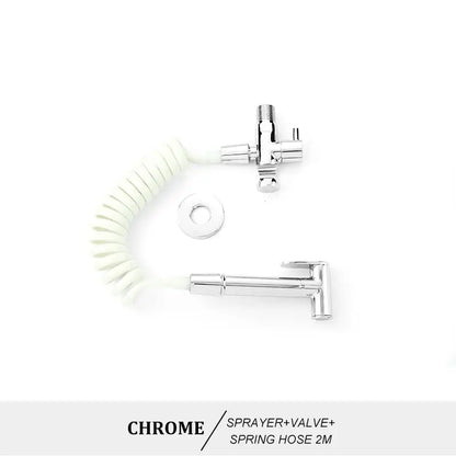 Modern brass bidet spray kit for bathroom with coiled hose