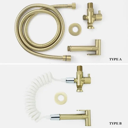 Modern brass bidet spray kit for bathroom with coiled hose
