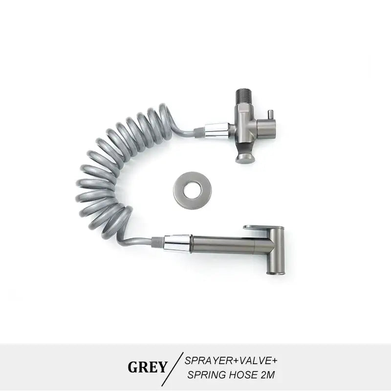 Modern brass bidet spray kit for bathroom with coiled hose