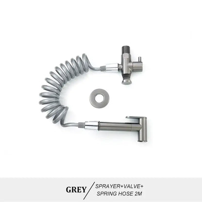 Modern brass bidet spray kit for bathroom with coiled hose