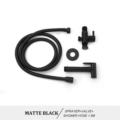 Modern brass bidet spray kit for bathroom with coiled hose