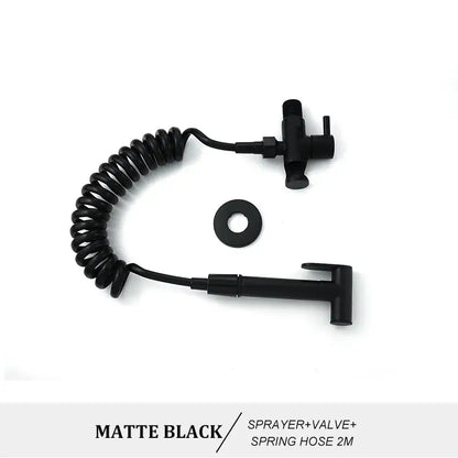 Modern brass bidet spray kit for bathroom with coiled hose