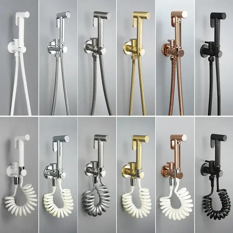 Modern brass bidet spray kit for bathroom with coiled hose