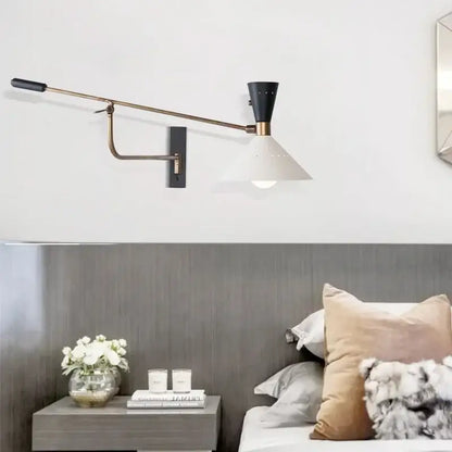 Modern brass & black adjustable metal bedroom sconce light