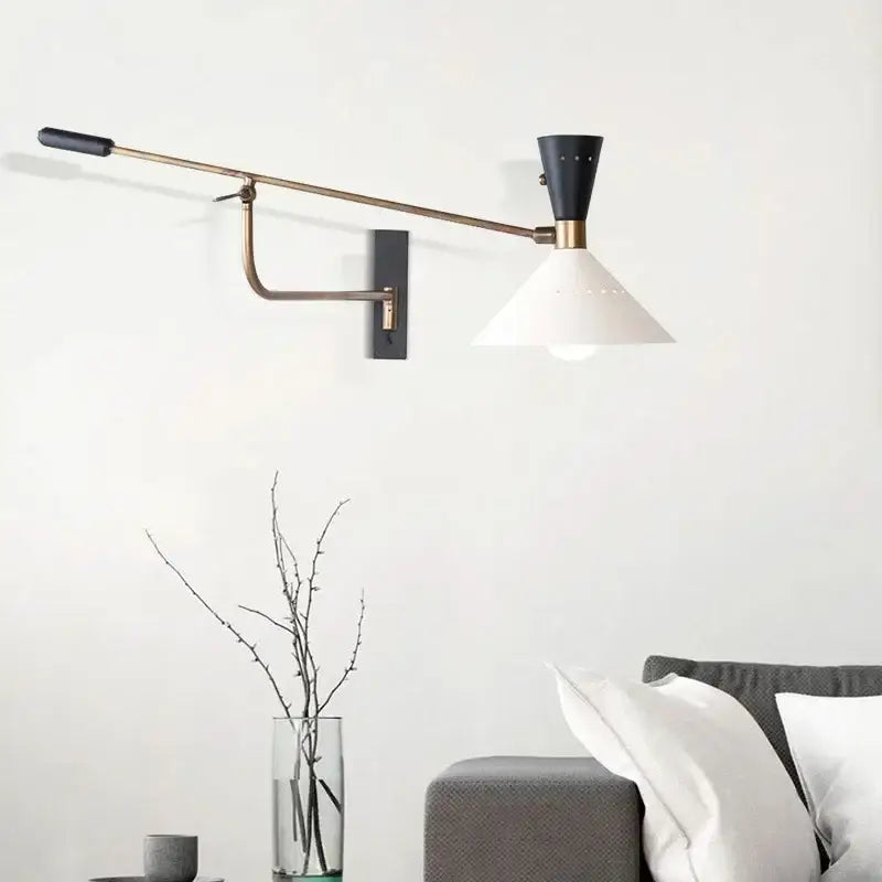 Modern brass & black adjustable metal bedroom sconce light