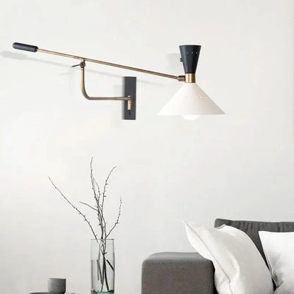 Modern brass & black adjustable metal bedroom sconce light