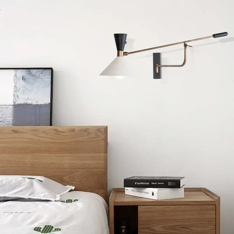 Modern brass & black adjustable metal bedroom sconce light