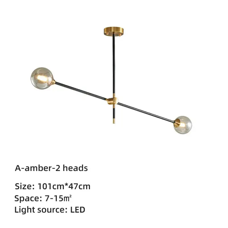 Modern brass & black geometric glass ball chandelier dining room light