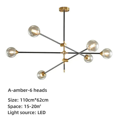 Modern brass & black geometric glass ball chandelier dining room light