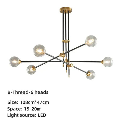 Modern brass & black geometric glass ball chandelier dining room light