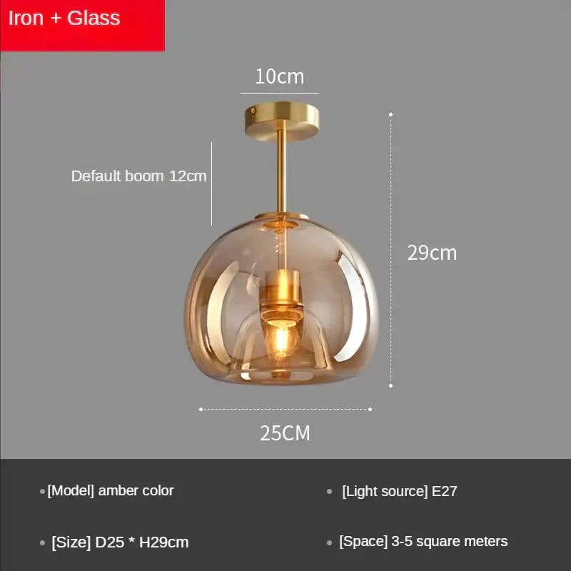 Modern brass & black glass ball led ceiling light for living room