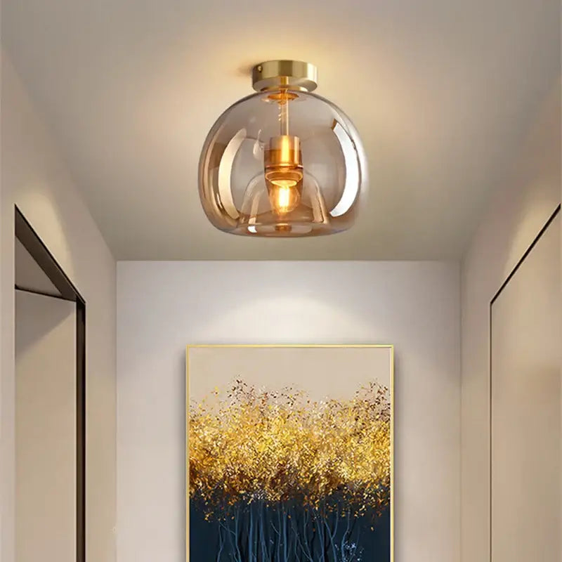 Modern brass & black glass ball led ceiling light for living room