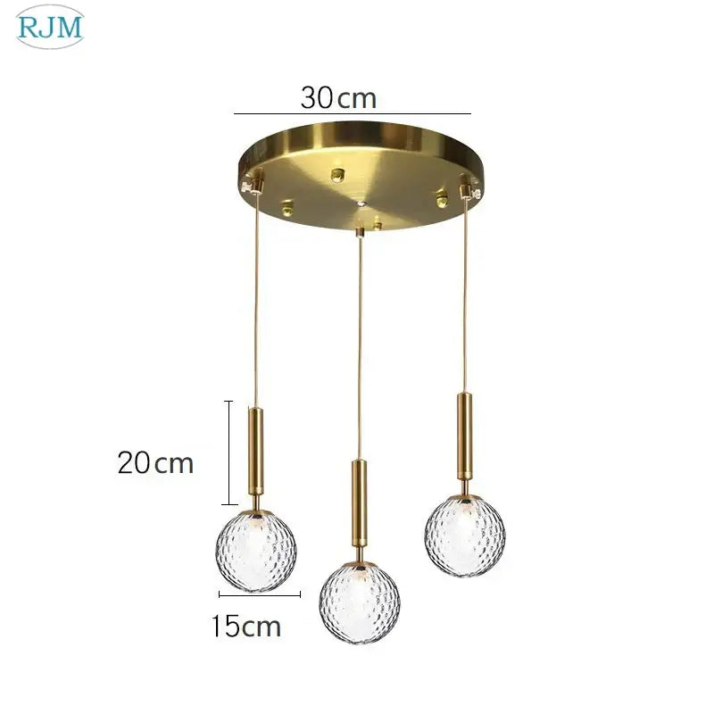 Modern brass & black glass ball led pendant light dining room