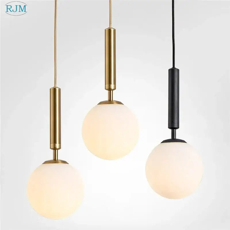 Modern brass & black glass ball led pendant light dining room