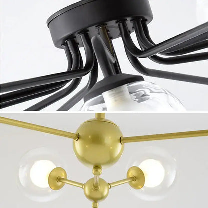 Modern brass & black glass ball pendant chandelier dining room