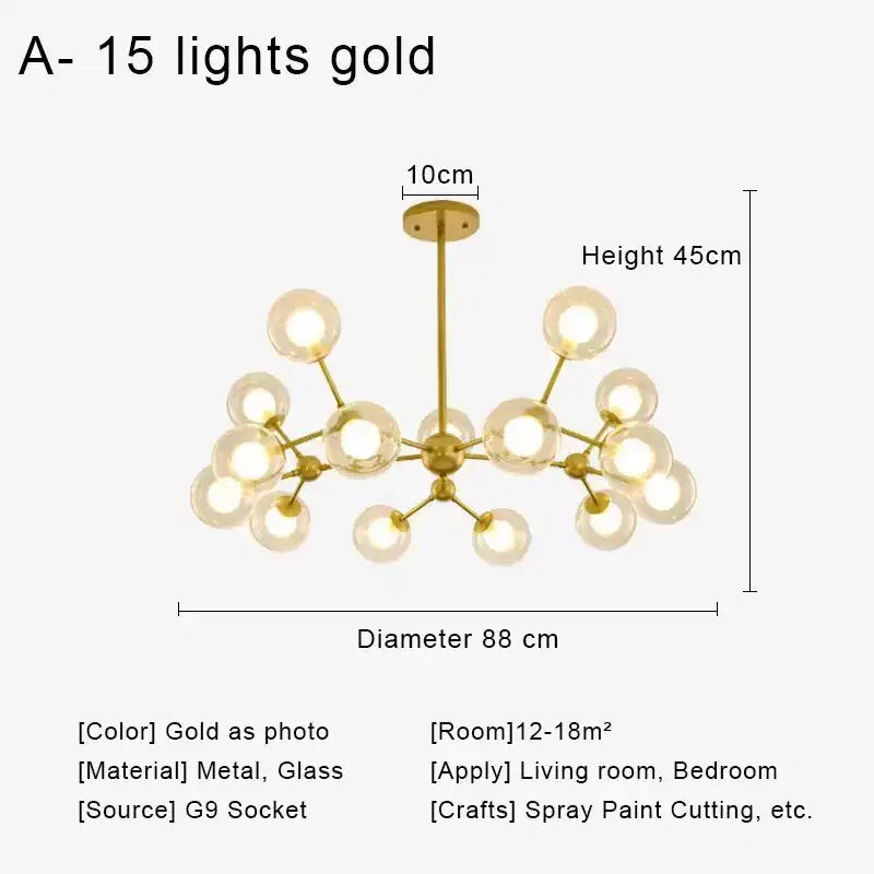 Modern brass & black glass ball pendant chandelier dining room