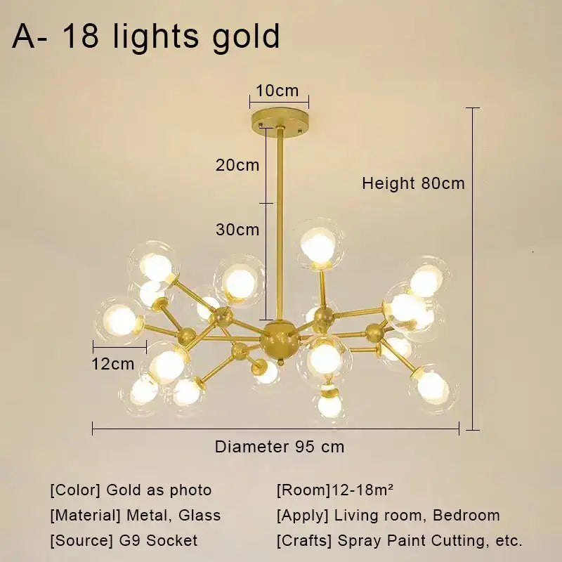 Modern brass & black glass ball pendant chandelier dining room