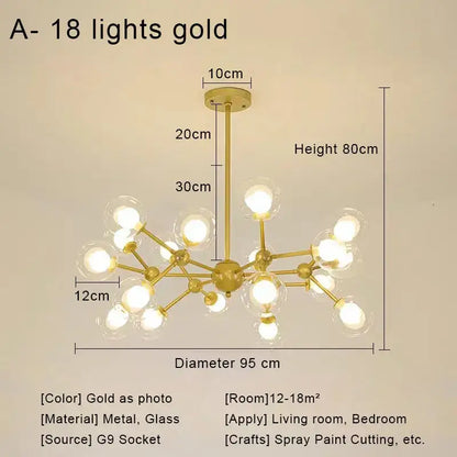 Modern brass & black glass ball pendant chandelier dining room