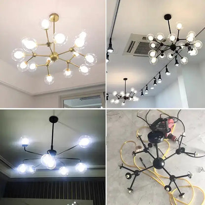 Modern brass & black glass ball pendant chandelier dining room