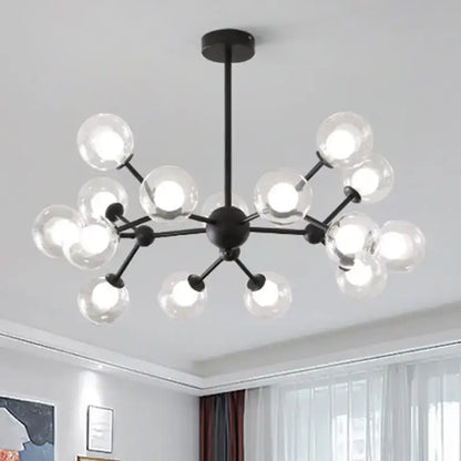 Modern brass & black glass ball pendant chandelier dining room