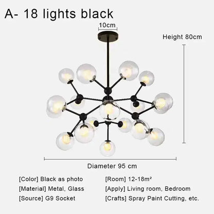 Modern brass & black glass ball pendant chandelier dining room