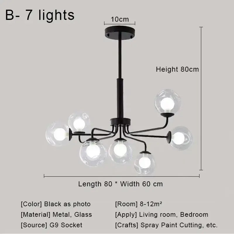 Modern brass & black glass ball pendant chandelier dining room