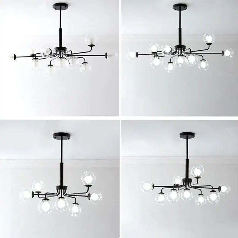 Modern brass & black glass ball pendant chandelier dining room