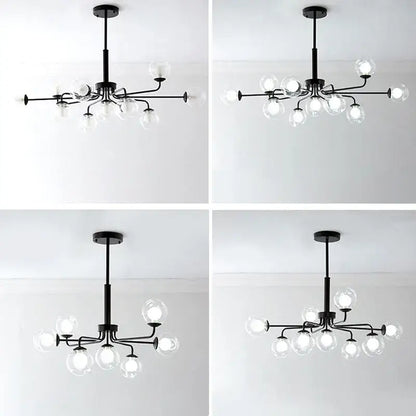 Modern brass & black glass ball pendant chandelier dining room