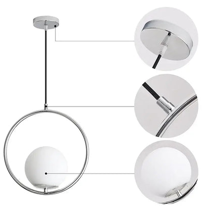 Modern brass & black glass ball pendant light dining room