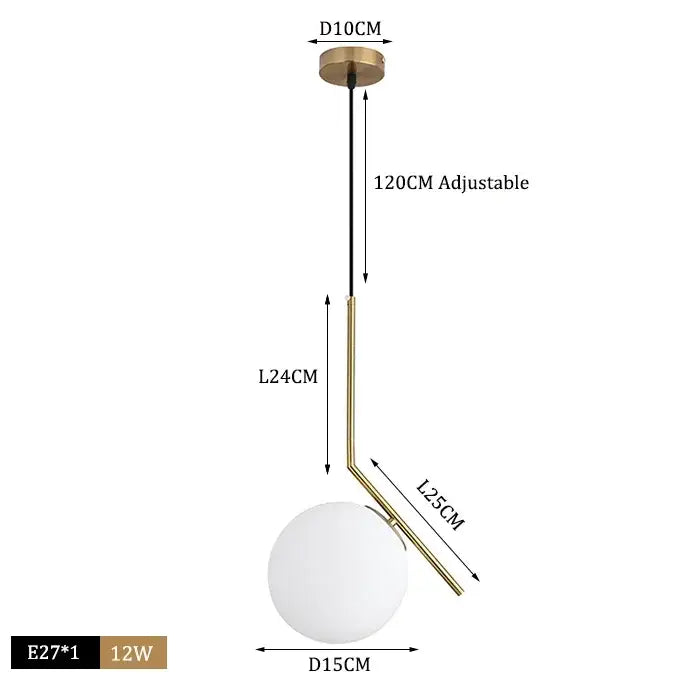 Modern brass & black glass ball pendant light dining room