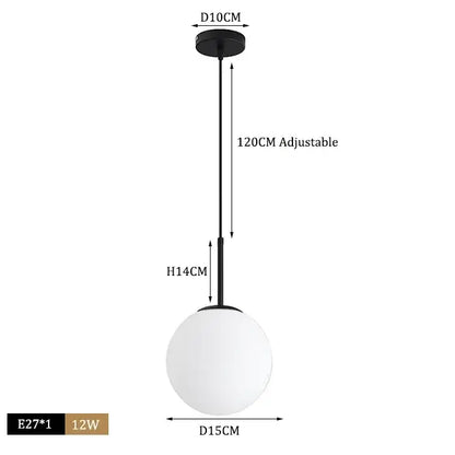 Modern brass & black glass ball pendant light dining room
