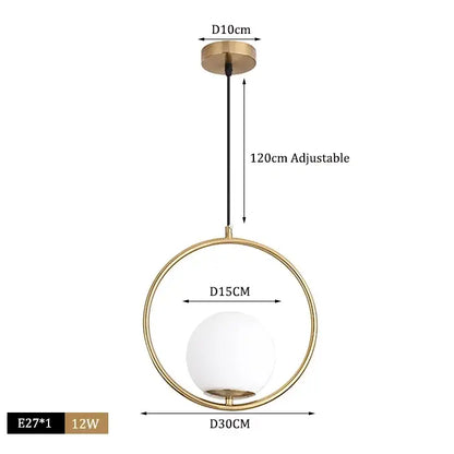 Modern brass & black glass ball pendant light dining room