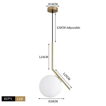 Modern brass & black glass ball pendant light dining room
