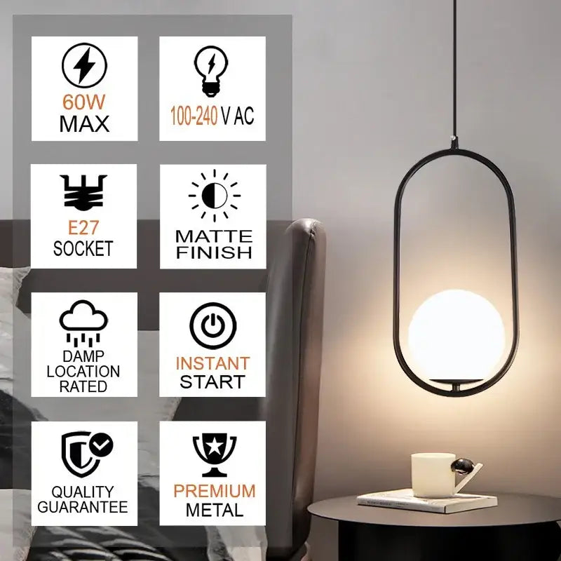 Modern brass & black glass ball pendant light dining room