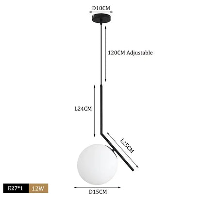 Modern brass & black glass ball pendant light dining room