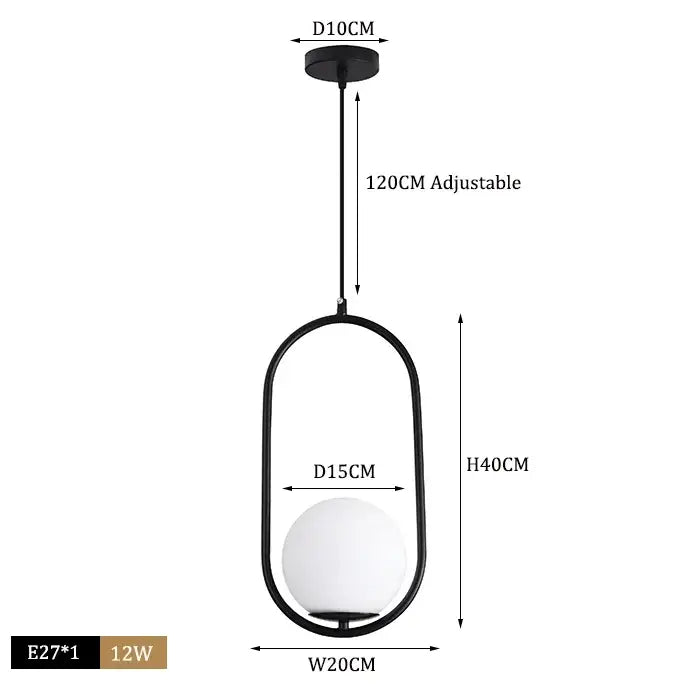 Modern brass & black glass ball pendant light dining room