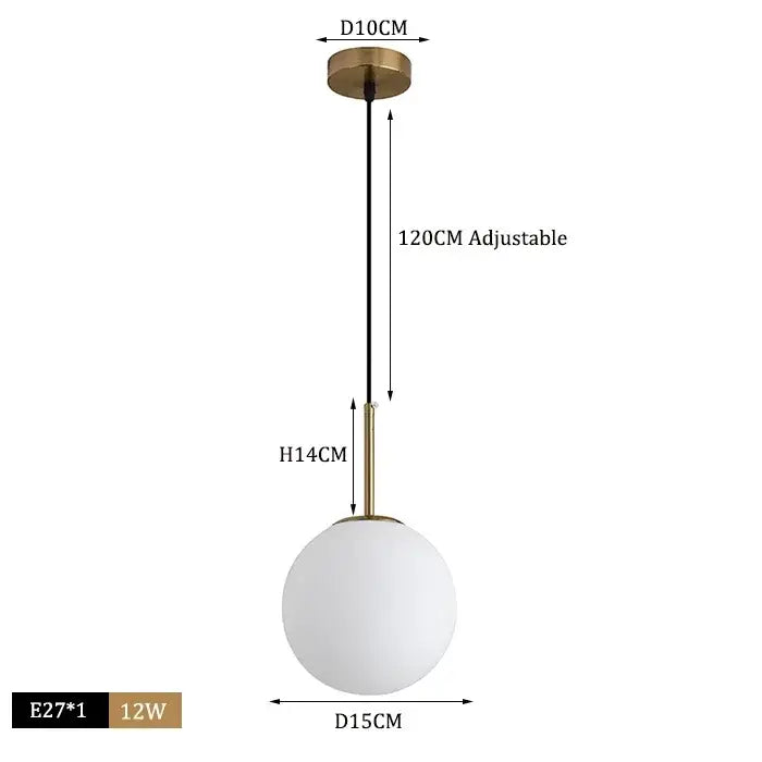 Modern brass & black glass ball pendant light dining room