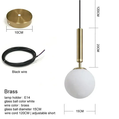 Modern brass & black glass ball pendant light dining room
