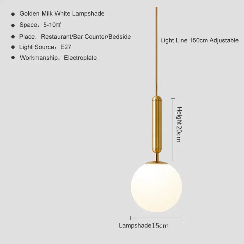 Modern brass & black glass ball pendant light for dining room