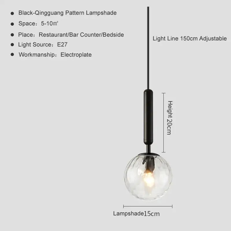 Modern brass & black glass ball pendant light for dining room