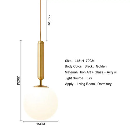 Modern brass & black glass ball pendant light for dining room