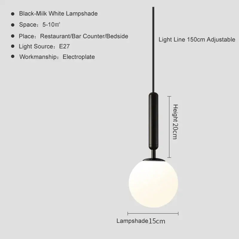 Modern brass & black glass ball pendant light for dining room
