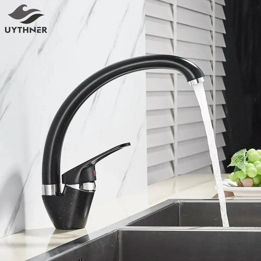 Modern brass black kitchen sink faucet with curved swivel spout